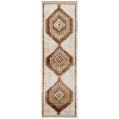 Turkey Anatoly Runner Rug - Wool Brown Ivory Design - 93315