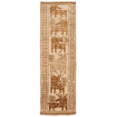 Turkey Anatoly Runner Rug - Wool Brown Ivory Design - 93327