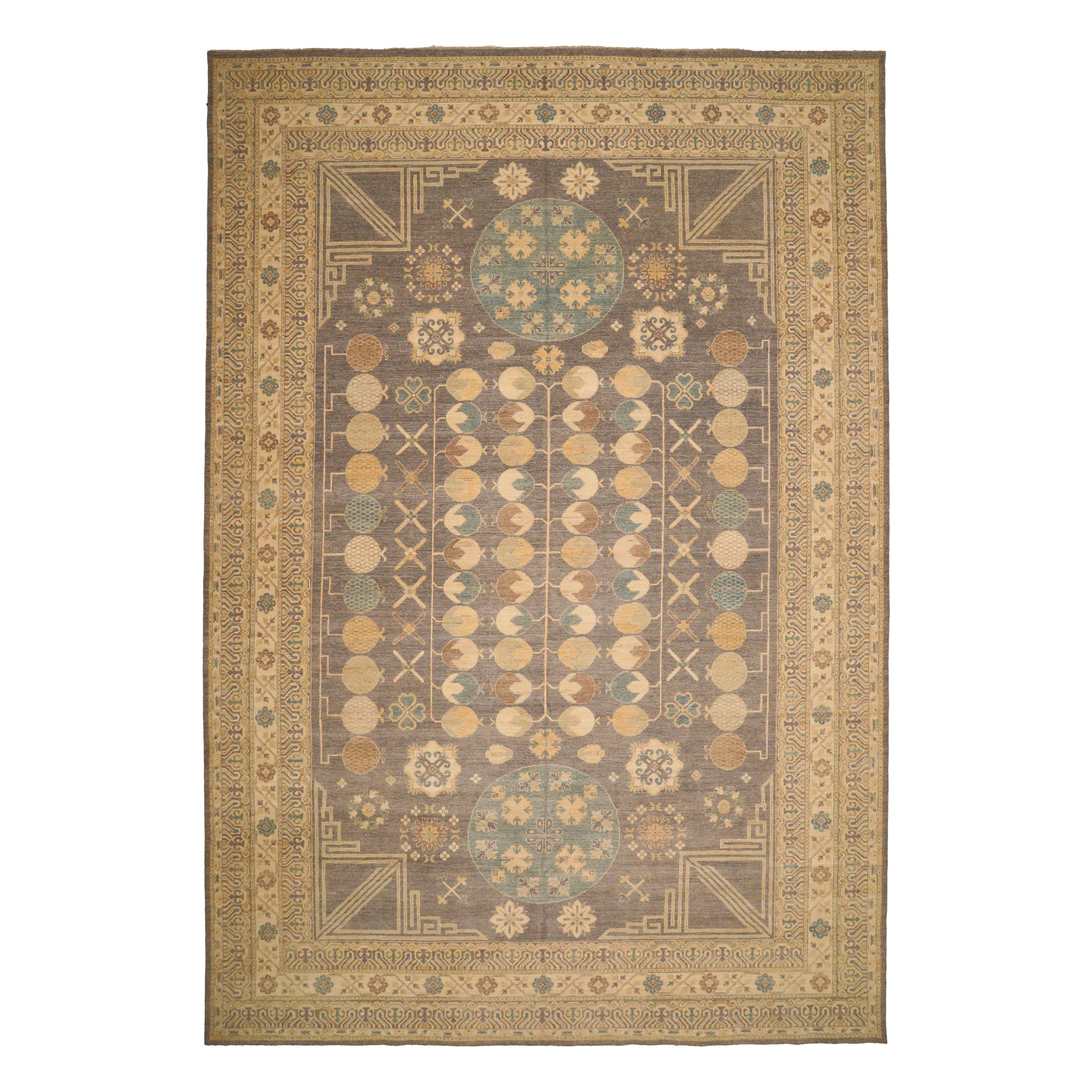 Afghanistan Khotan Over Size-Teppich - Wolle Blau Elfenbein Purpel - 93389