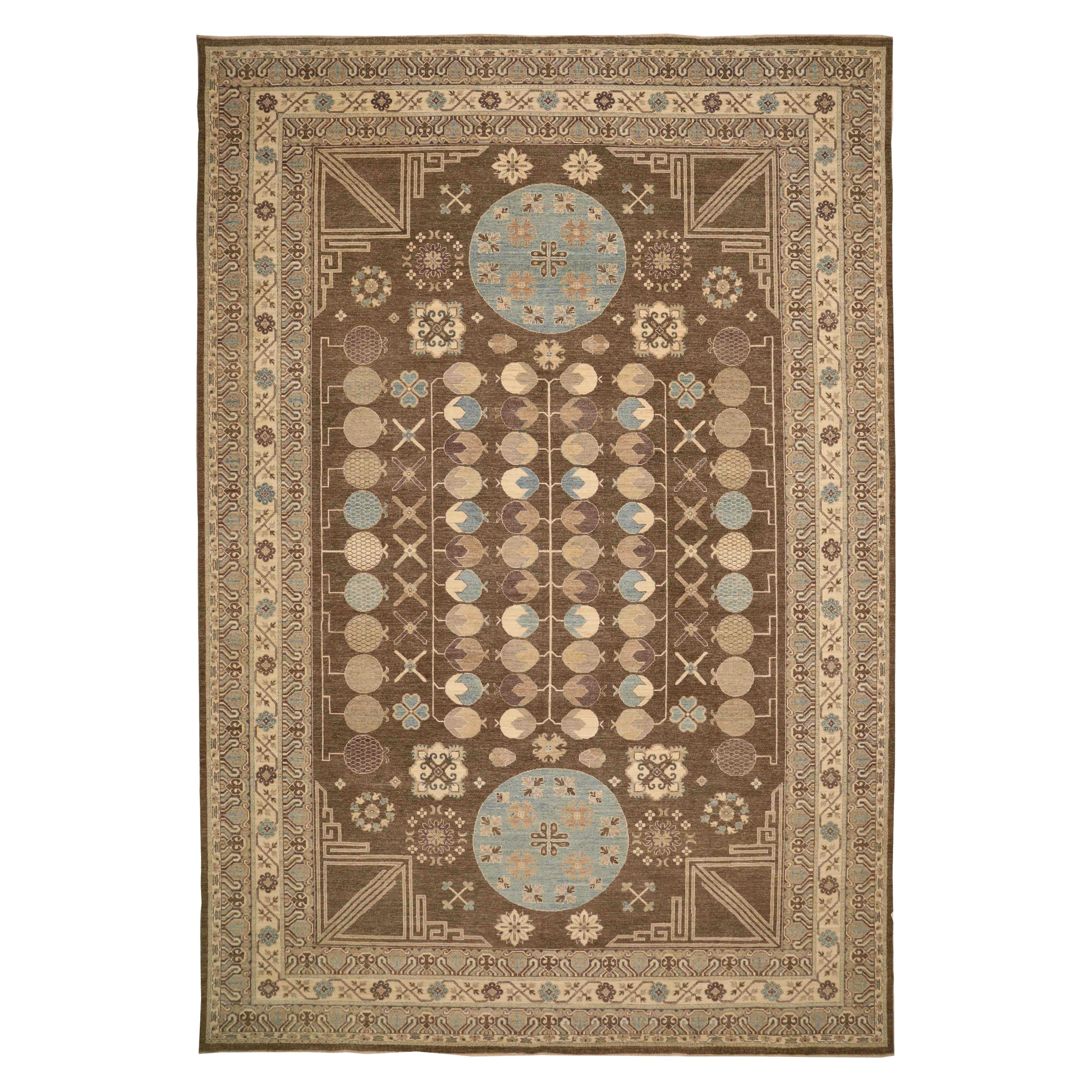 Afghanistan Khotan Over Size Teppich - Wolle Blau Braun Elfenbein - 93391