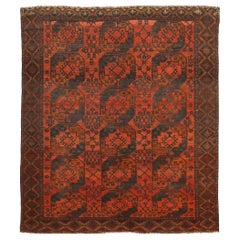 Persian Yamoud Small Rug - Wool Navy Blue Red Design - 93398
