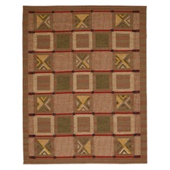 India Swedish Collection Area Rugs - Wool Brown Pink Red - 93412