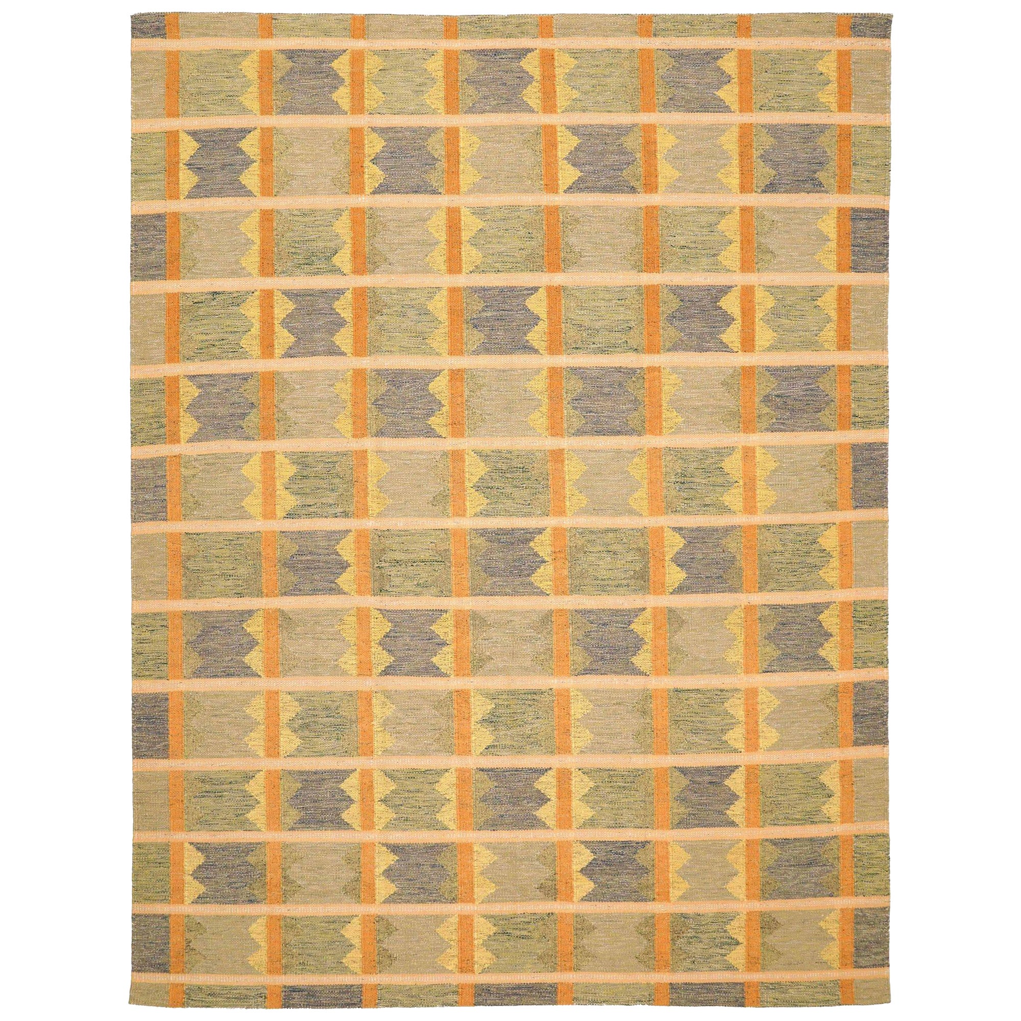 Tapis de collection suédois vert ivoire violet en laine, 93425 en vente