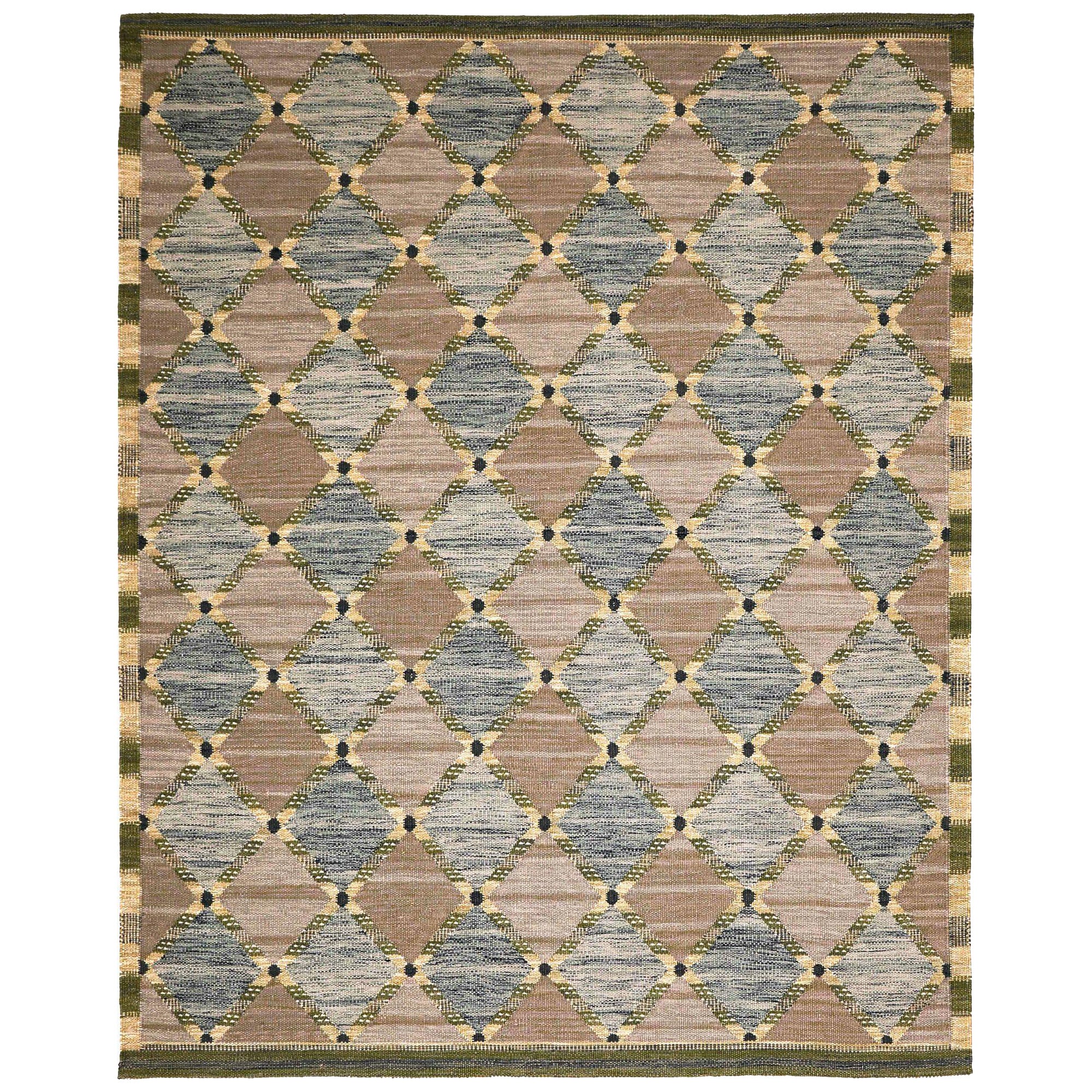 India Swedish Collection Tapis de sol - Laine Bleu Brown Ivoire - 93417