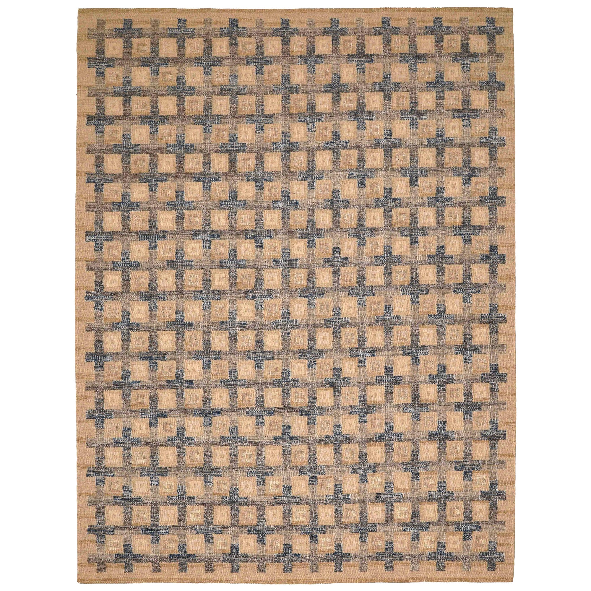 Schwedische Kollektion indischer Teppiche - Wolle Blau Elfenbein Taupe - 93426