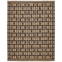 India Swedish Collection Area Rugs - Wool Black Ivory Yellow - 93418