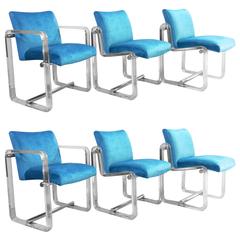 Used Six Turquoise Lucite and Chrome Dining Chairs, 1970s