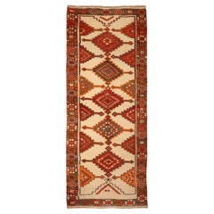 Tapis de couloir Anatoly d'Afghanistan, motif rouge ivoire et ivoire - 93521