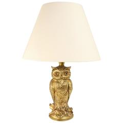 Vintage Gold Owl with White Shade Table Lamp