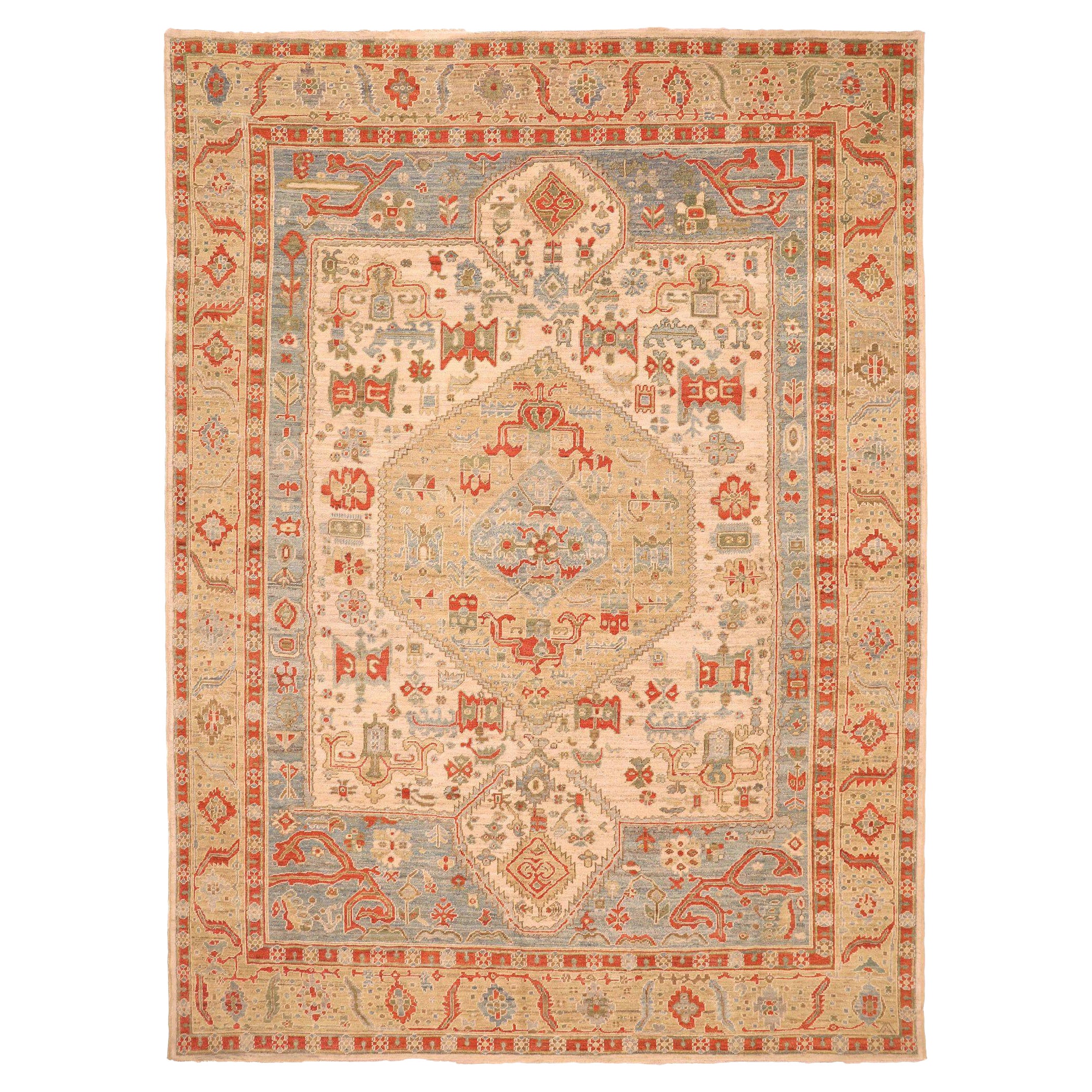 Afghanistan Oushak Area Rugs - Wolle Blau Elfenbein Gelb Design - 93615