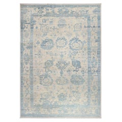 Tappeto Afghanistan Oushak Over Size - Disegno in lana blu avorio - 93604