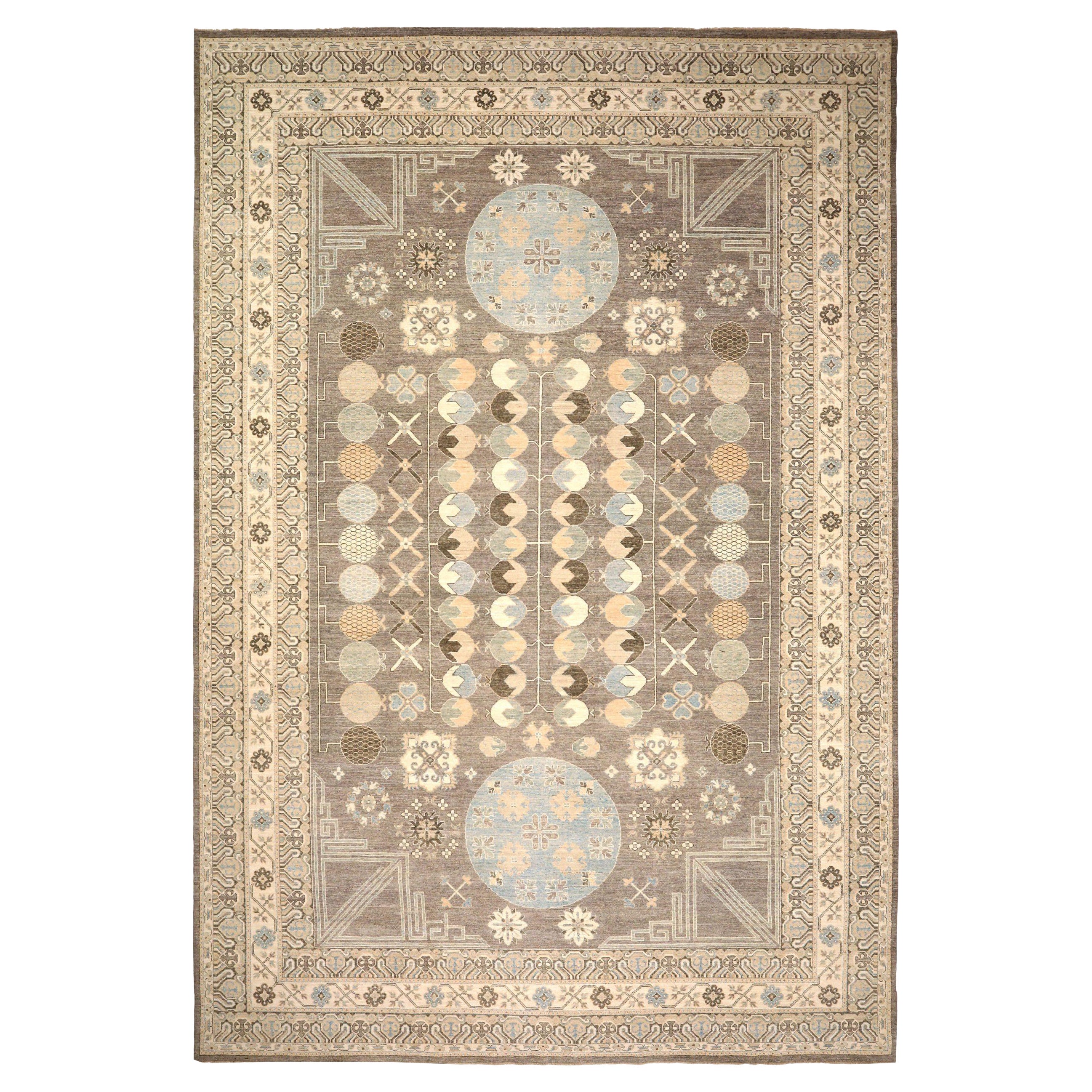Afghanistan Khotan Over Size Teppich - Wolle Braun Elfenbein Design - 93638 im Angebot