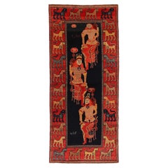 Russian Azerbaijan Small Rug - Wool Black Red Design - 93644
