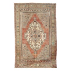 Tapis persans d'Azerbaïdjan - motif en laine ivoire rouge taupe - 93646