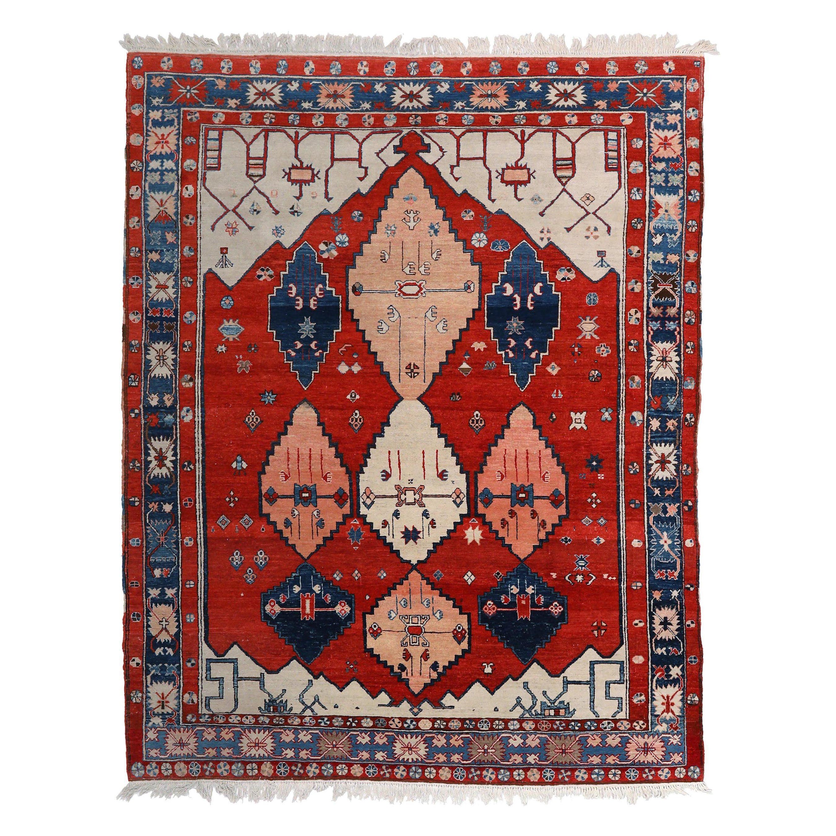 Tapis persans Bakhtiari - Laine ivoire bleu marine bleu rose rouge - 93675