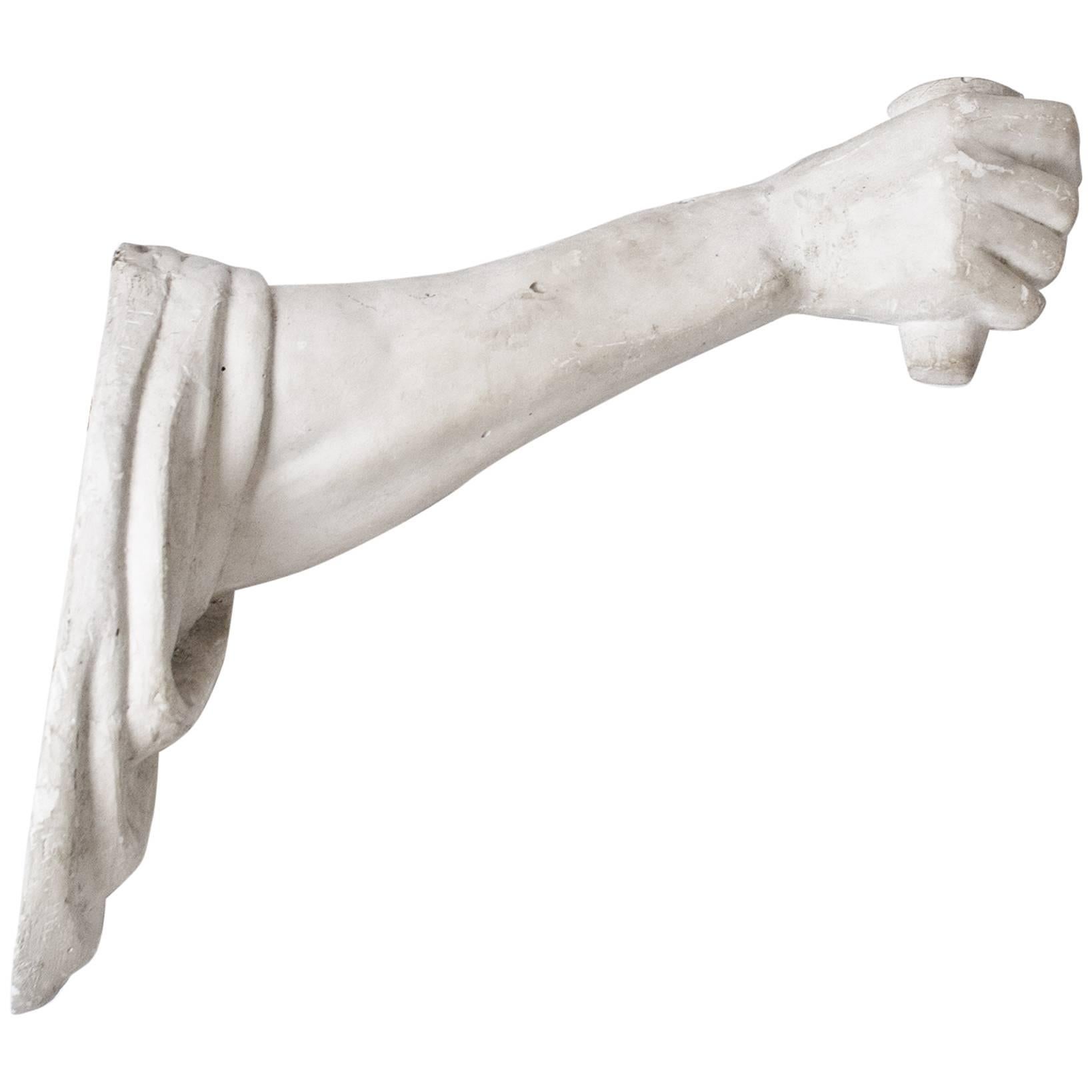 Draped Arm with Closed Hand in Plaster For Sale