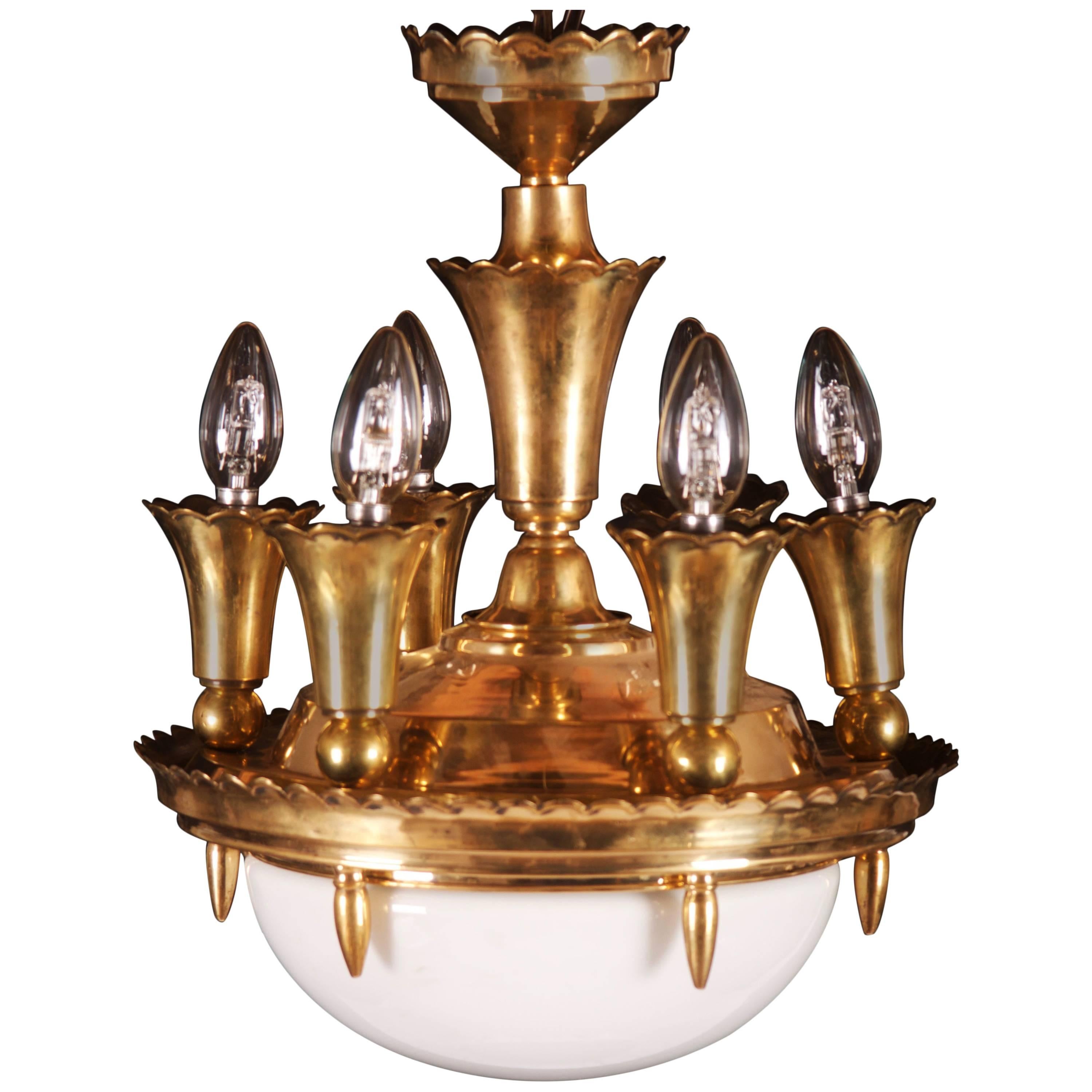 Art Deco Brass Chandelier For Sale