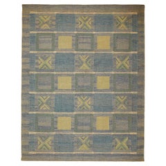 India Scandinavian Area Rugs - Wool Blue Green Yellow Design - 93778