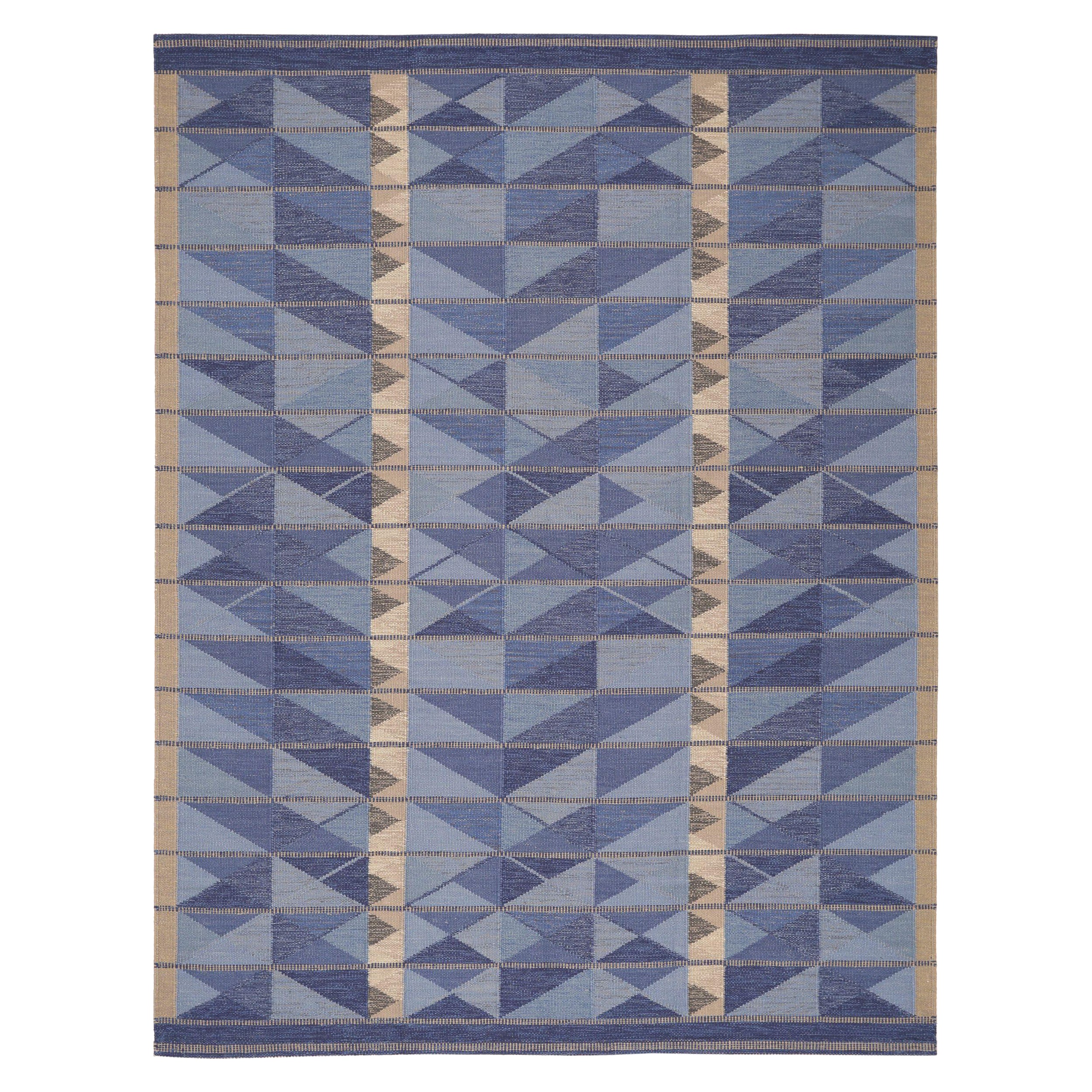 Tapis scandinaves indiens bleu laine ivoire bleu marine - 93779