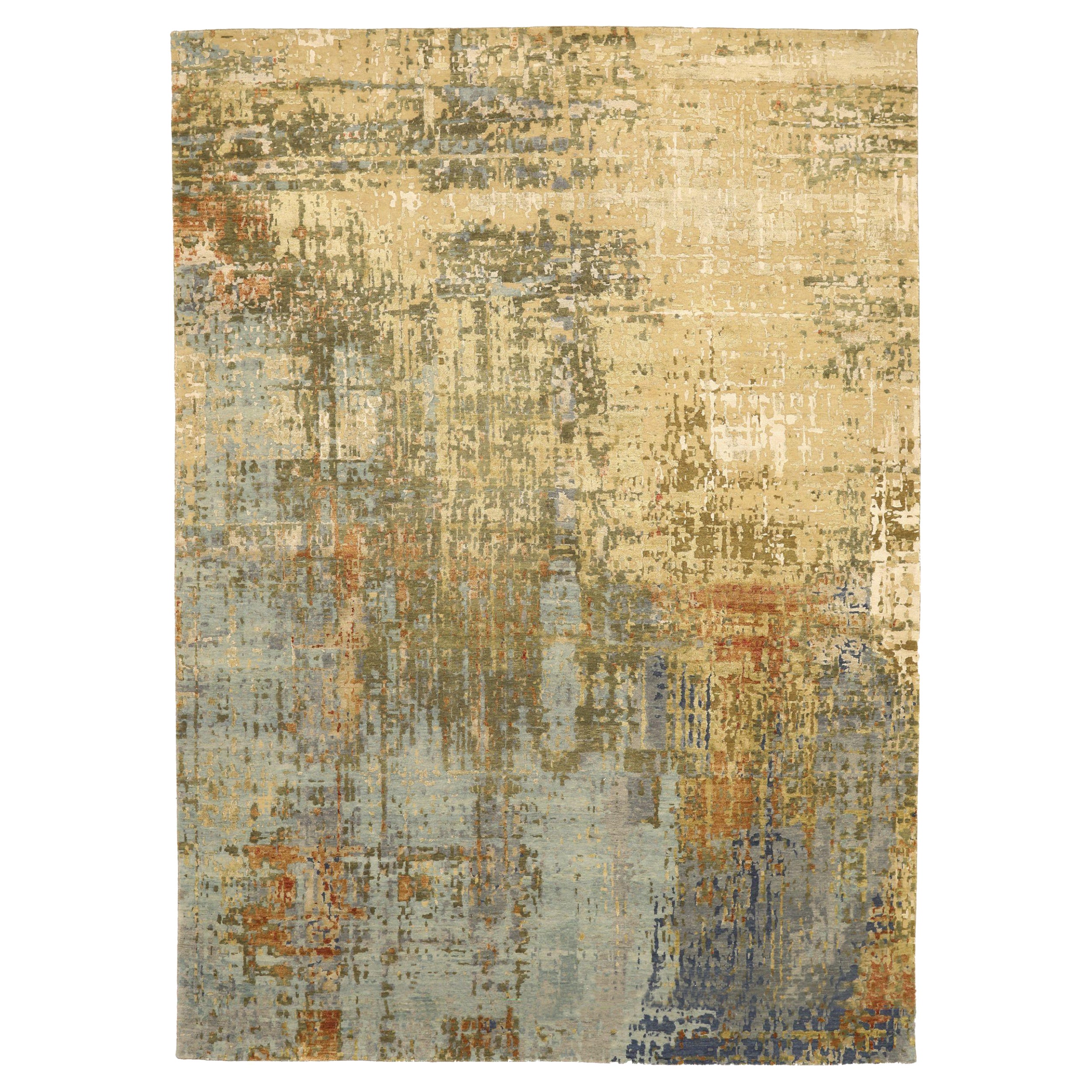 Tapis d'Inde gris, vert, ivoire et jaune, 93768