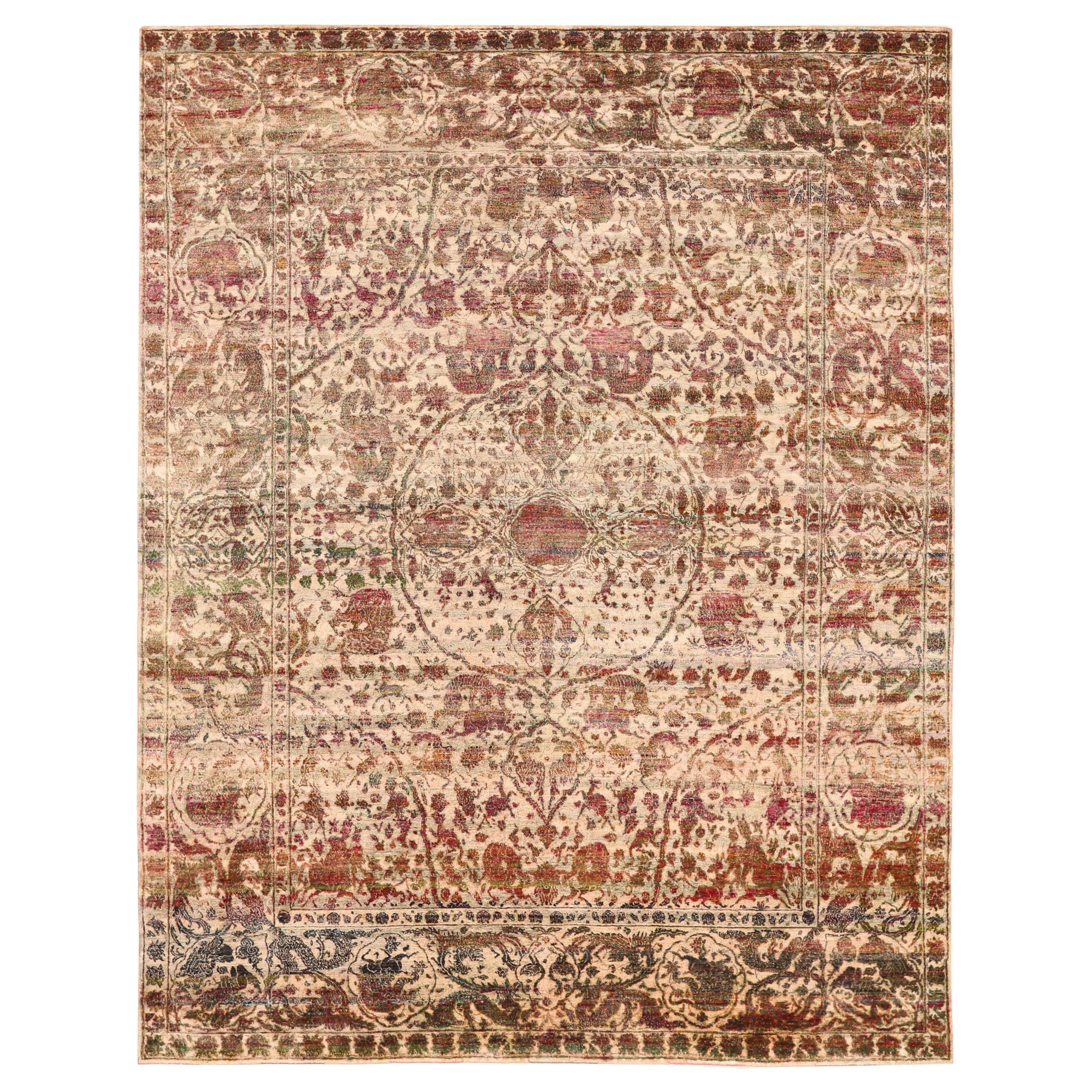 Tappeti India Sari Silk Area Rugs - Lana Avorio Rosso Design - 93811