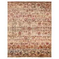 India Sari Silk Area Rugs - Wool Ivory Red Design - 93811
