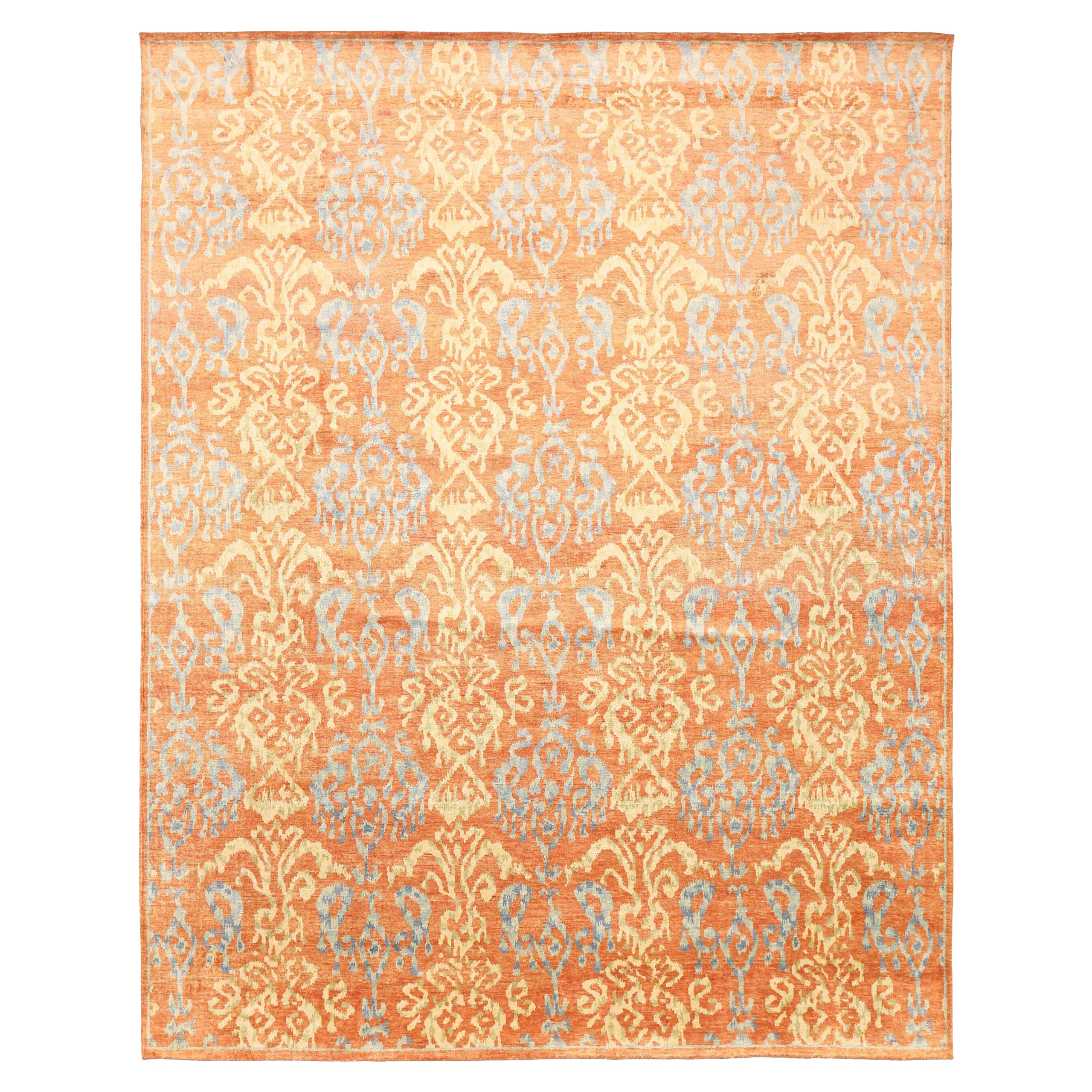 India Khotan Area Rugs - Wool Blue Ivory Orange Design - 93817