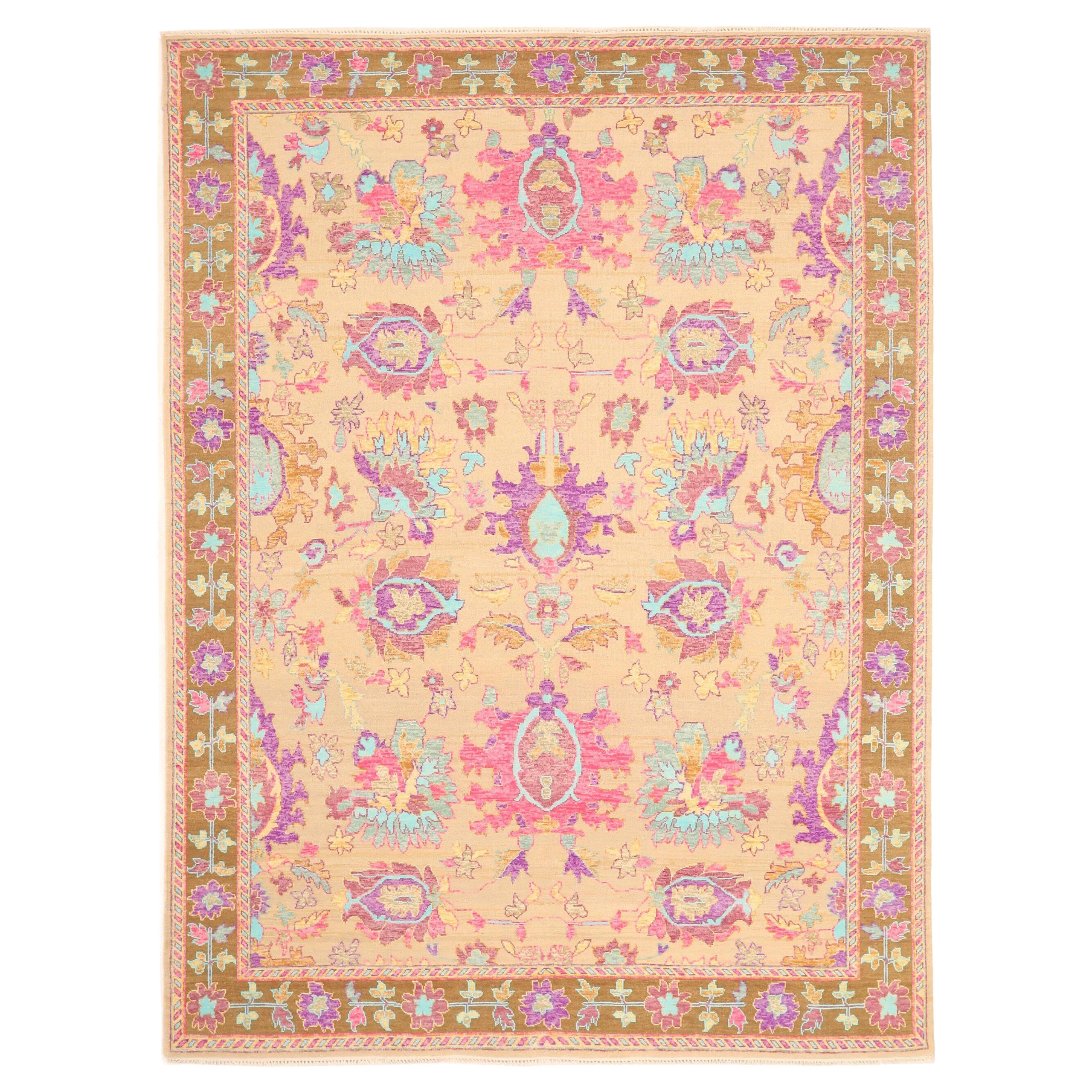 Indien Tabriz Bereich Teppiche - Wolle Elfenbein Rosa Purpel Gelb Design - 93820