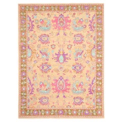 India Tabriz Area Rugs - Wool Ivory Pink Purpel Yellow Design - 93820
