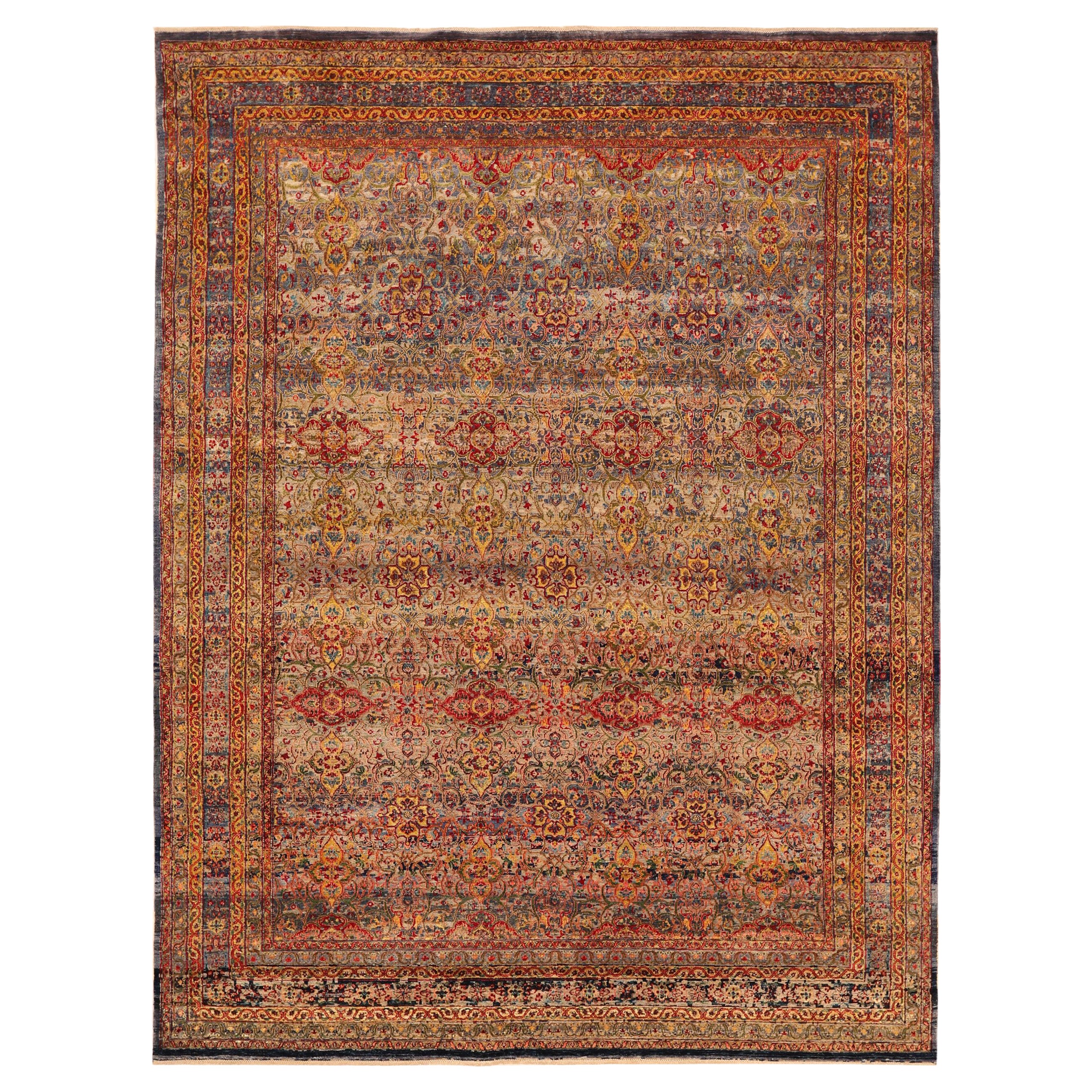Tapis de zone Sari en laine ivoire rouge jaune, motif jaune, 93822