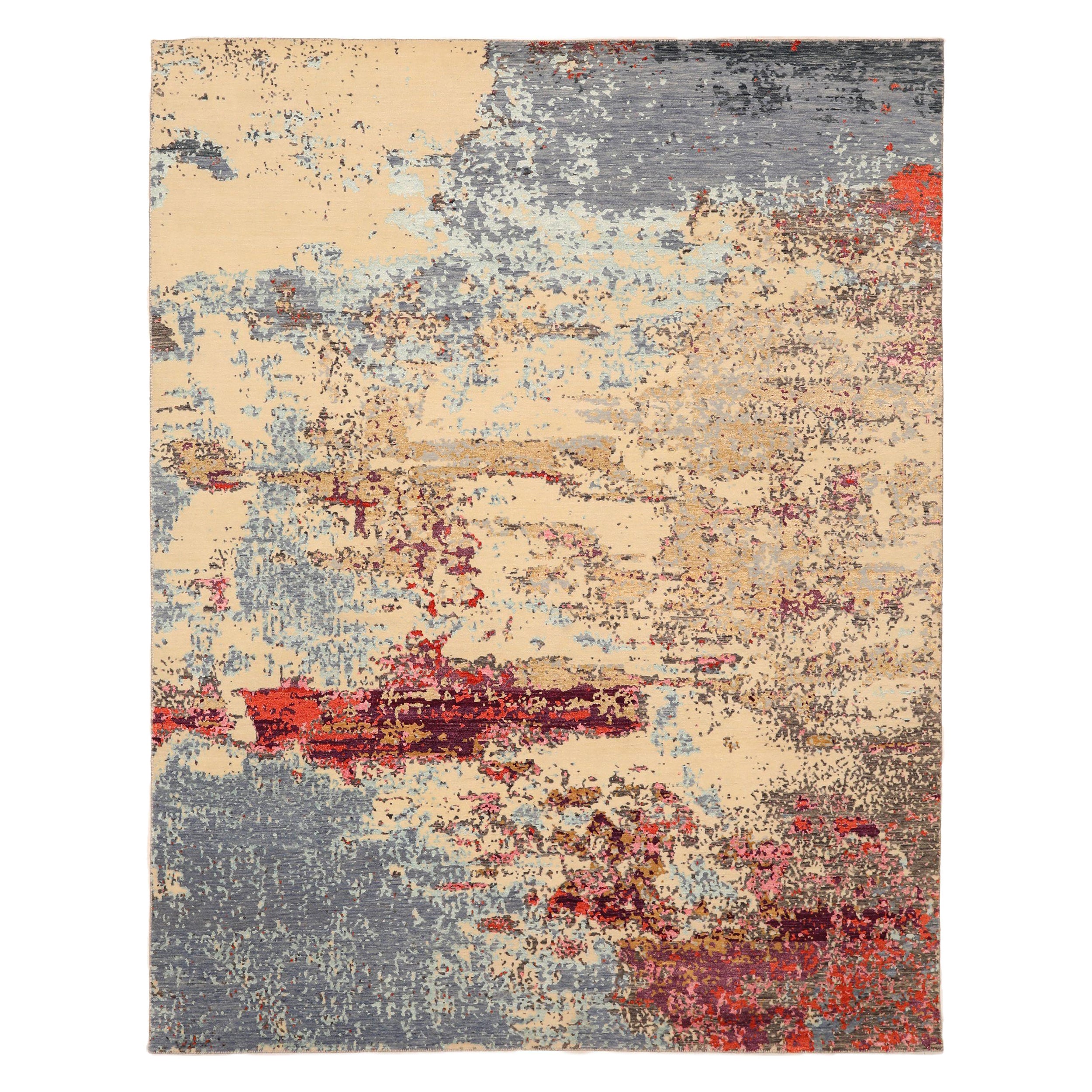 Tappeti India moderni - Lana rossa sfumature di grigio / argento - 93856