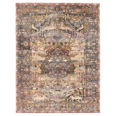 India Sari Silk Area Rugs - Wool Gray Ivory Purpel Yellow - 93823