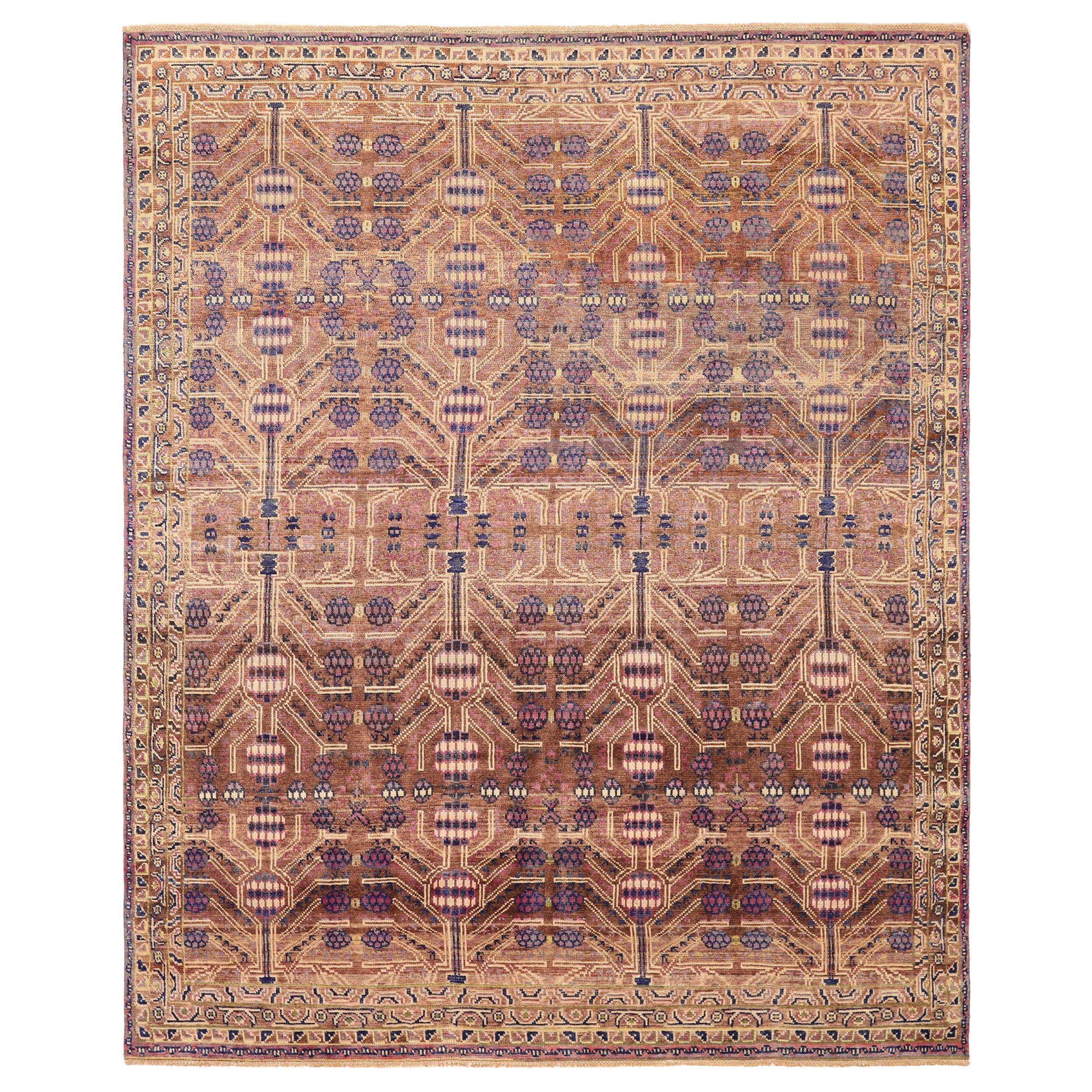 India Khotan Area Rugs - Wool Brown Ivory Purpel Design - 93858