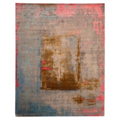 Indien Modern Over Size Teppich - Wolle Blau Braun Elfenbein Rosa Design - 93873