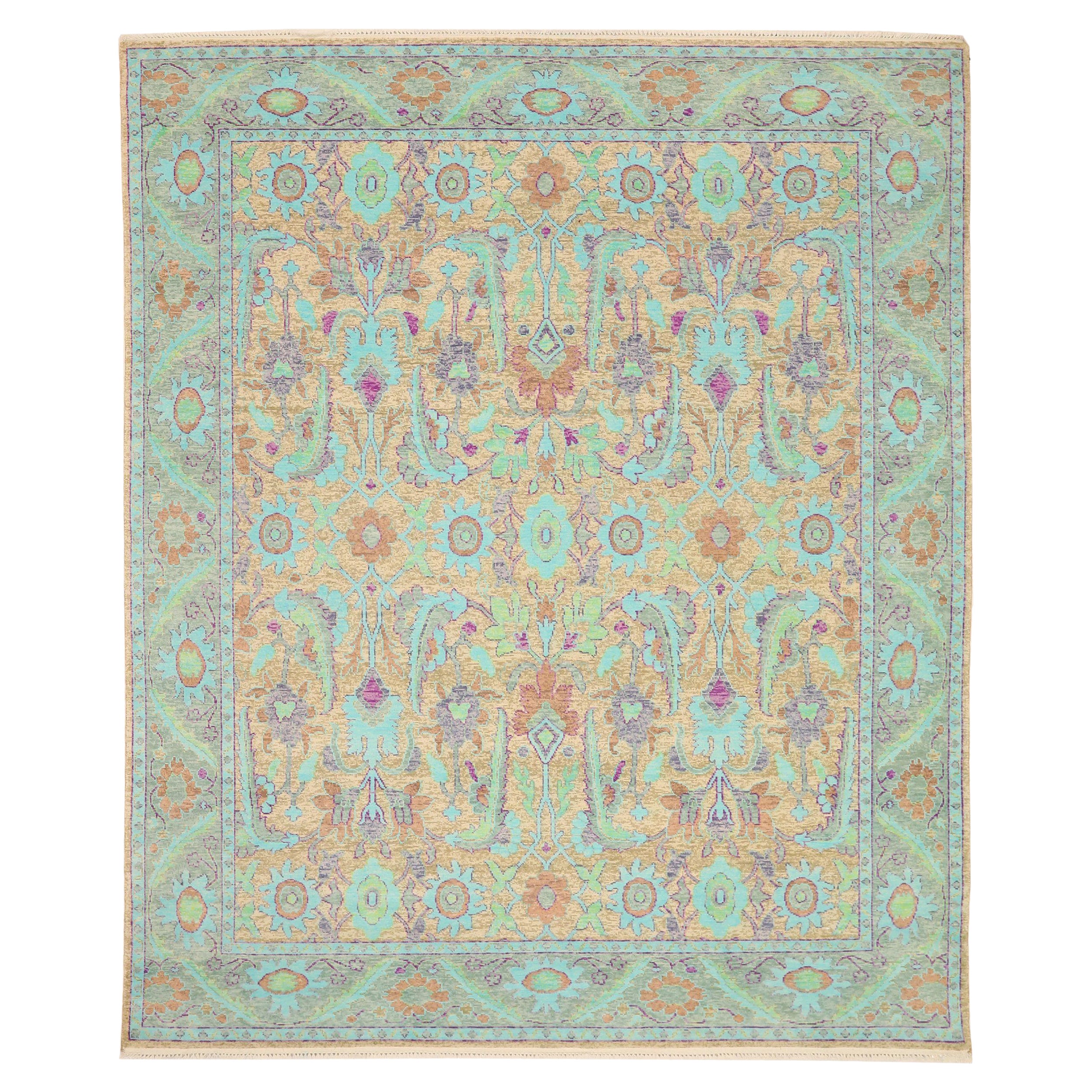 Tapis de zone Sari en laine bleu vert ivoire - 93844