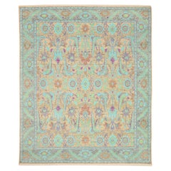 India Sari Silk Area Rugs - Wool Blue Green Ivory Purpel - 93844