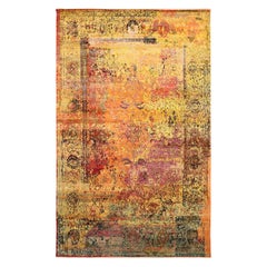 Indien Sari Seide Bereich Teppiche - Wolle Orange Purpel Rot Gelb - 93877