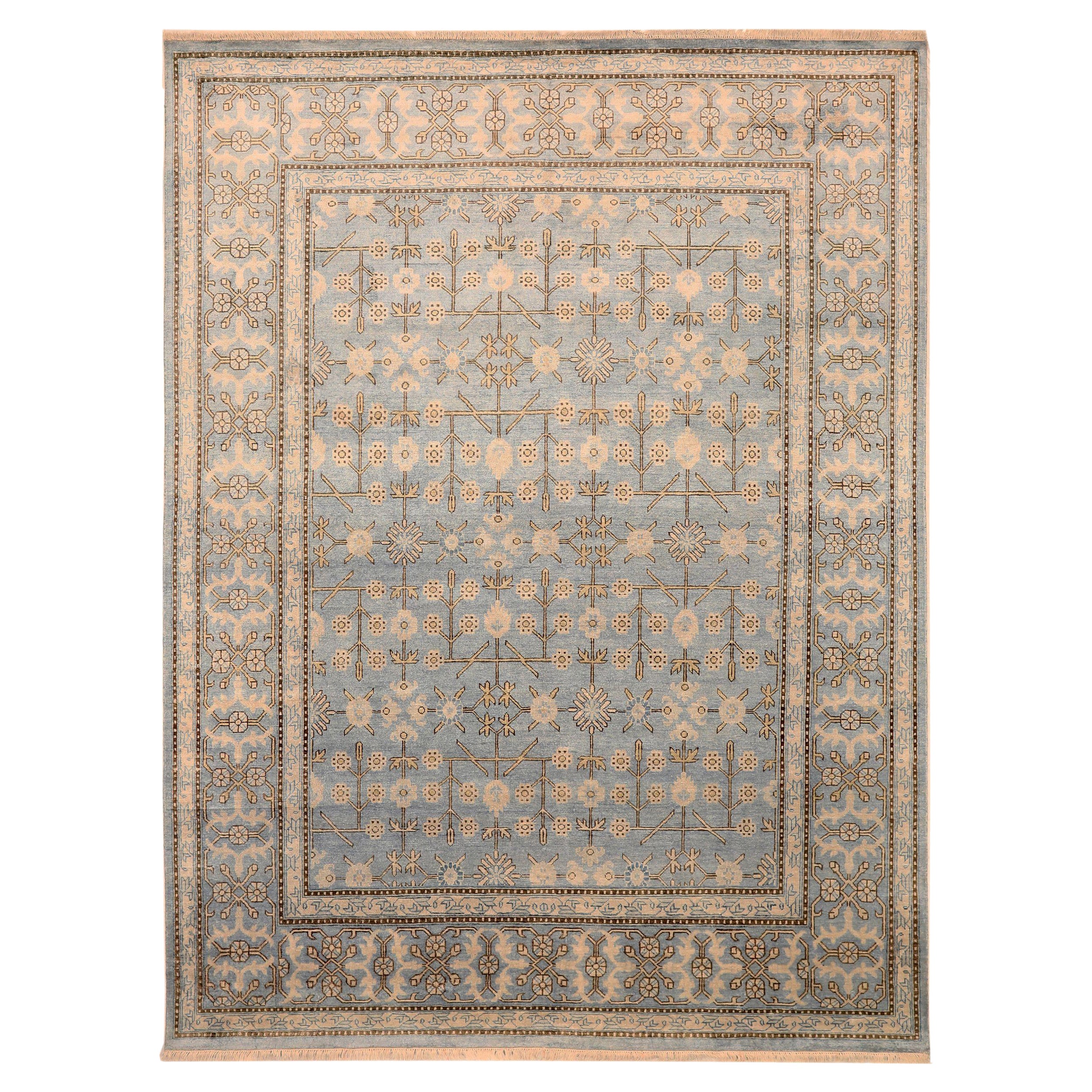 Tapis Khotan en laine bleu ivoire - 93847
