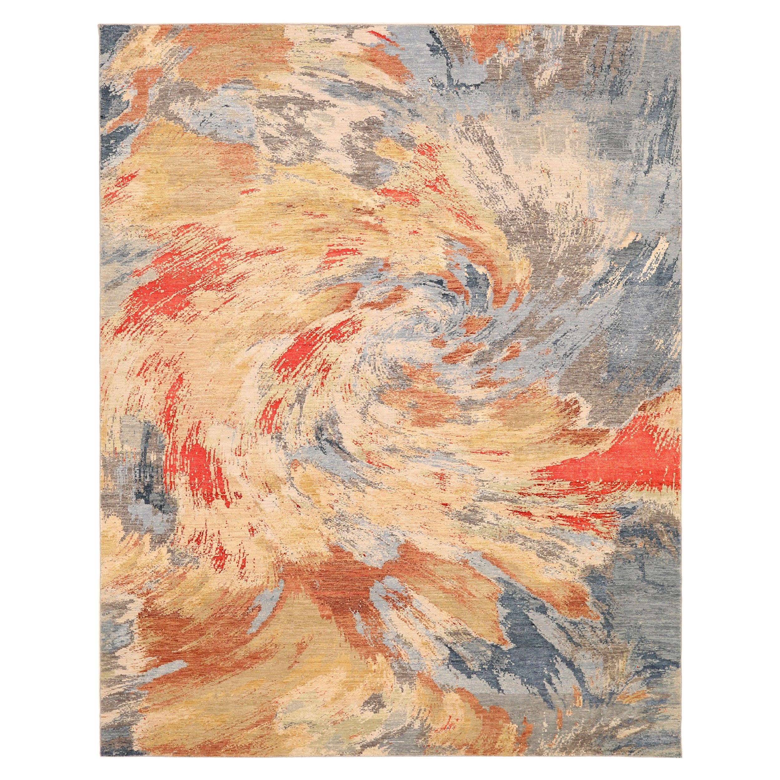 India Modern Area Rugs - Wool Blue Brown Ivory Red Yellow - 93849