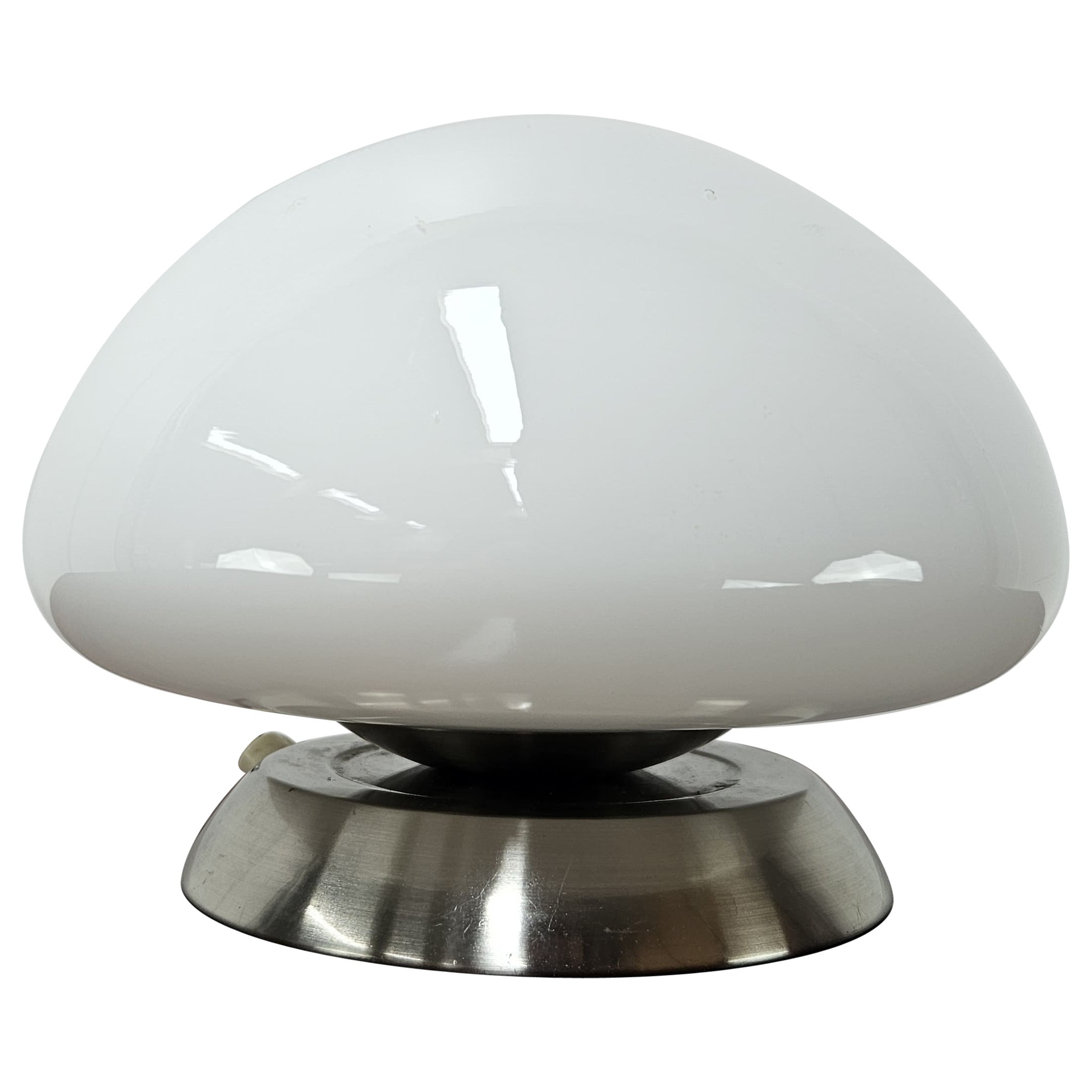 1970s white glass table lamp with touch ignition