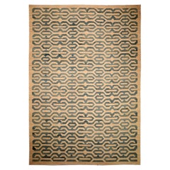 Afghanistan Kilim Over Size Rug - Wool Gray Ivory Design - 93896