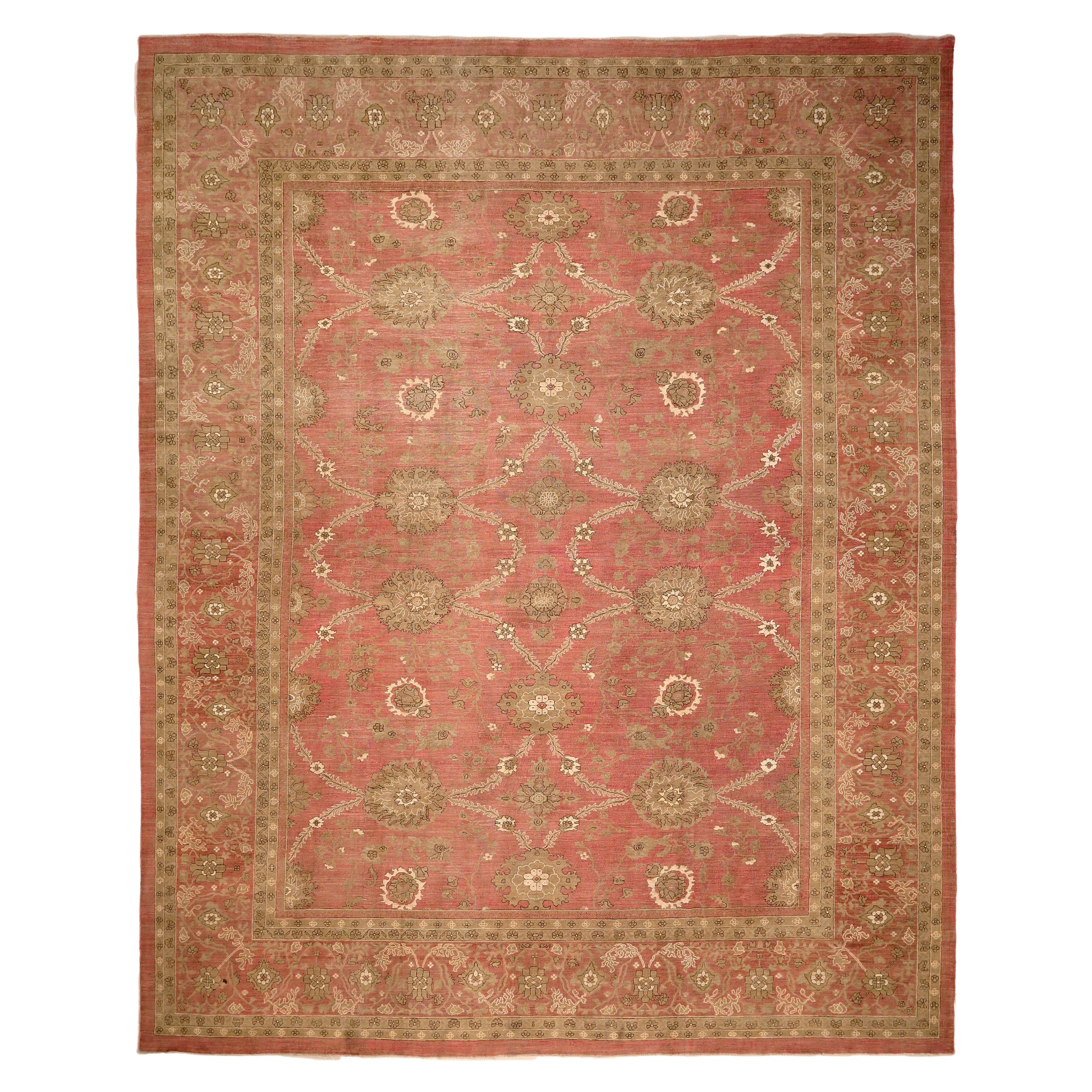 Indien Tabriz Over Size Teppich - Wolle Braun Rosa Rot Design - 93865 im Angebot