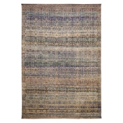 India Khotan Over Size Rug - Wool Blue Brown Ivory Design - 93866