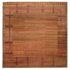 Indien Ikat Over Size Teppich - Wolle Grün Rot Gelb Design - 93870