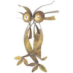 Brutalist Mid-Century Gilded Metal Work Sculpture of an Owl by William Bowie 4