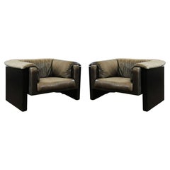 Pair of Lovely Midcentury Post Modern Wide Leather Lounge Chairs Hain & Thome