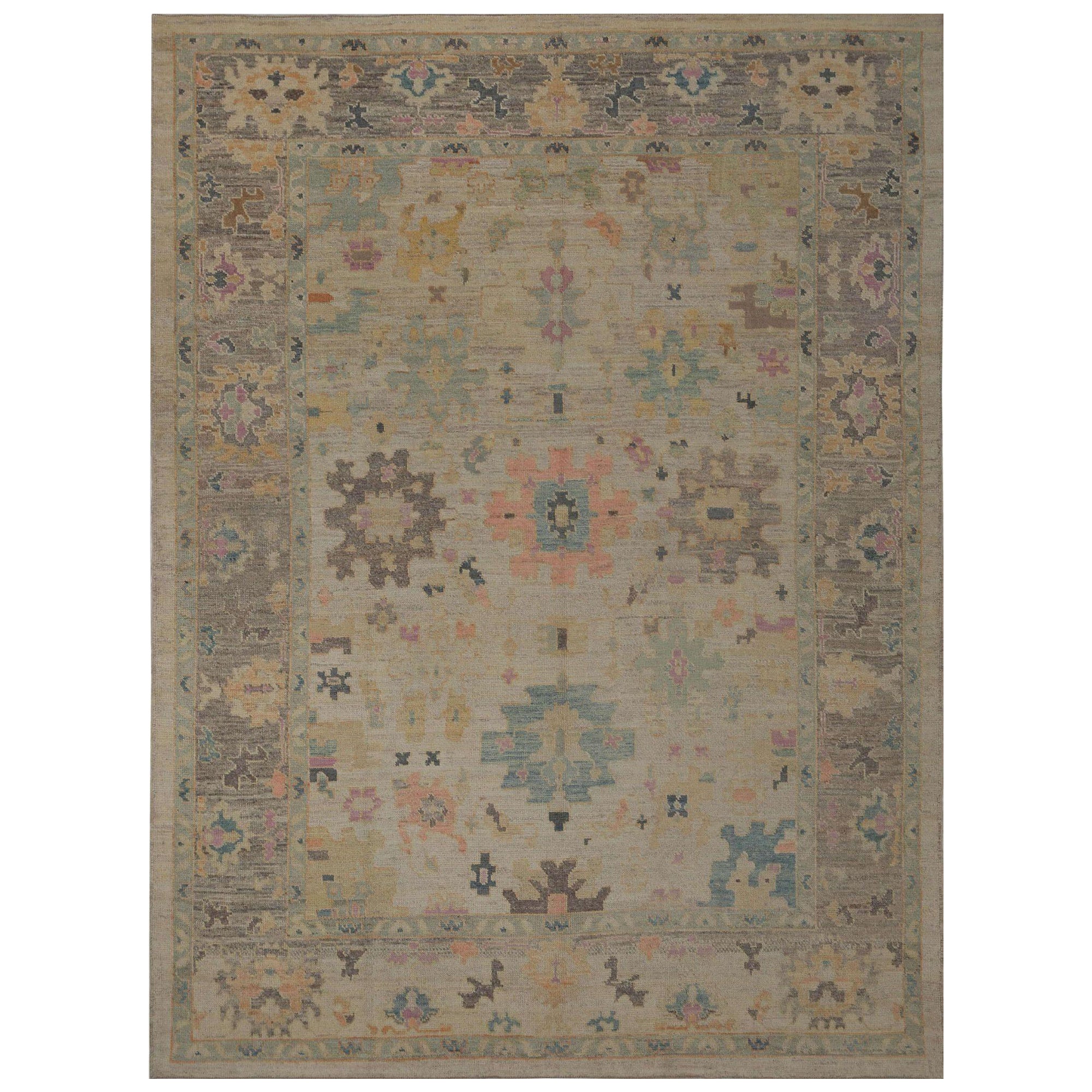 Afghanistan Oushak-Teppiche - Wolle Blau Elfenbein Rosa Design - 96023