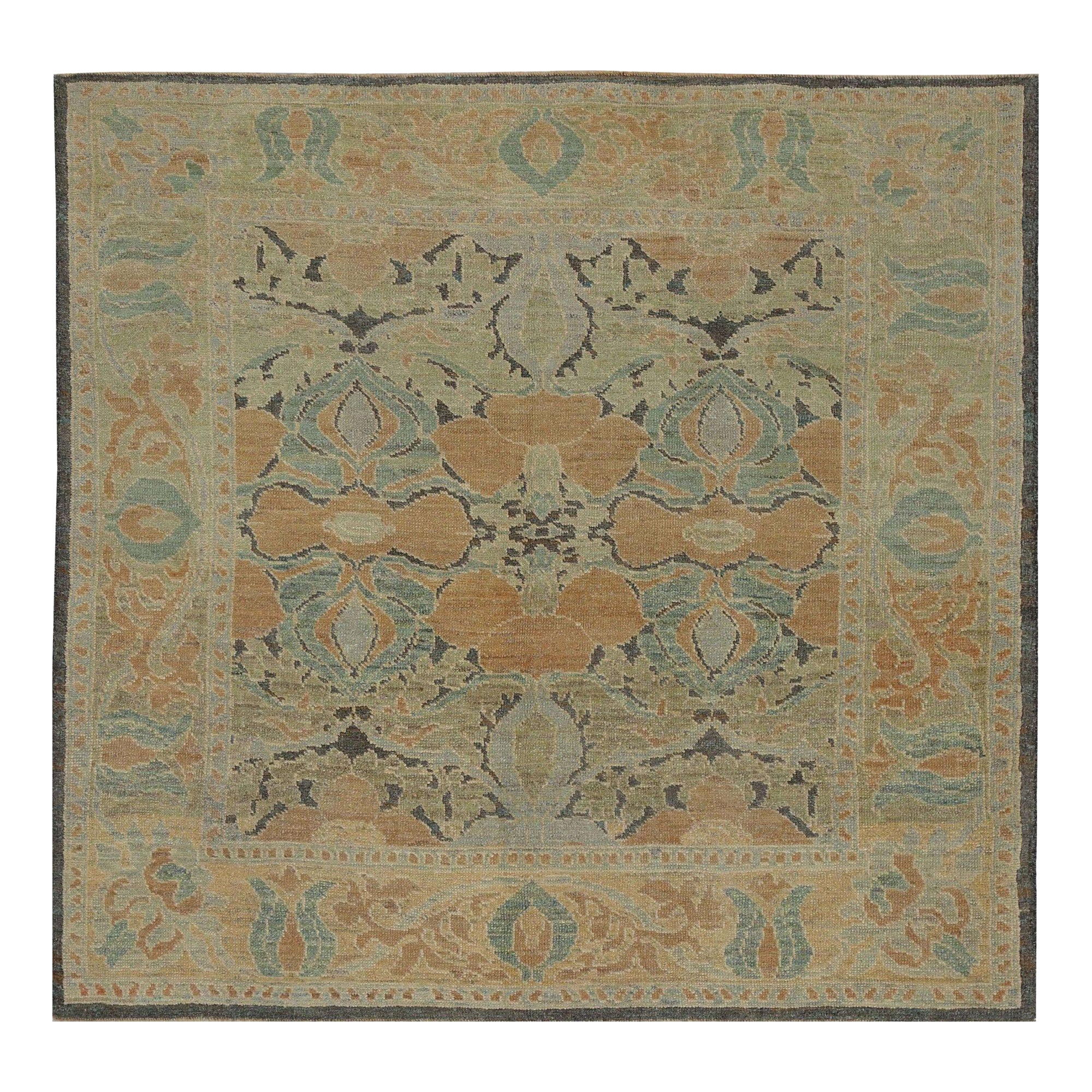 Petit tapis d'Afghanistan Oushak - Laine bleu vert ivoire orange - 96008