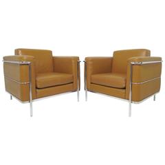 Pair of Leather Lounge Chairs by Jack Cartwright in Manner of Le Corbusier