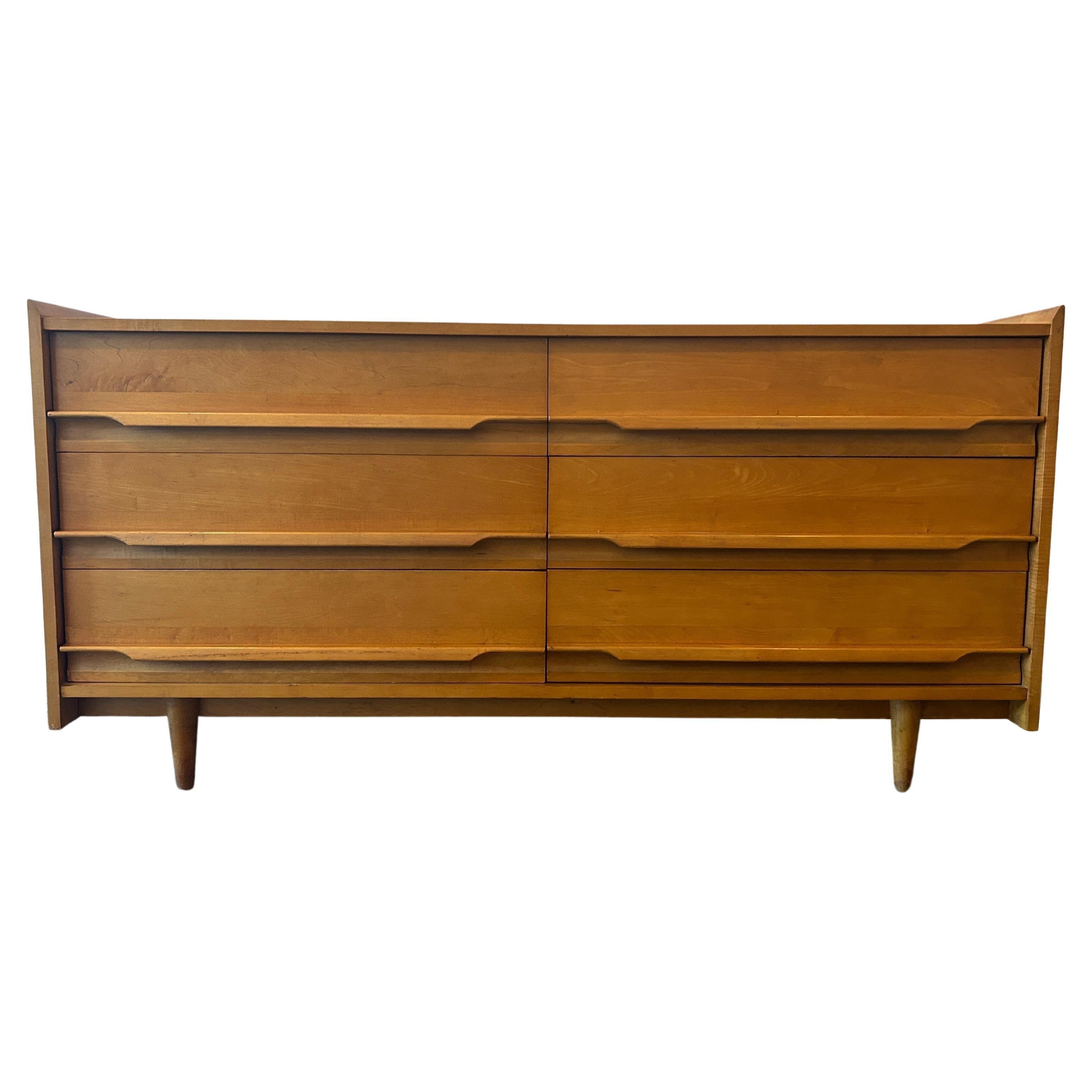 Unique Mid-Century Modern American Maple 6 Drawer Dresser Credenza by Crawford